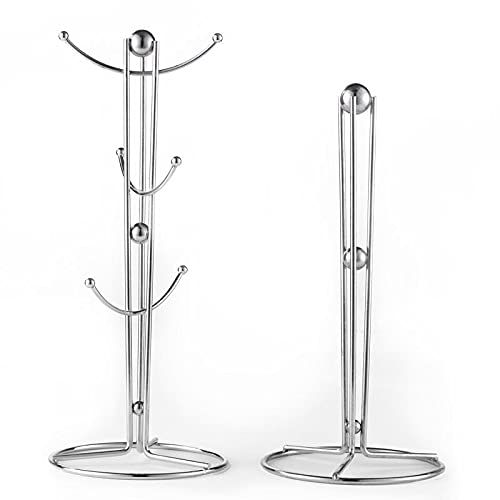 Accents Kitchen Roll Holder and Mug Tree Set, Silver, 14 x14 x35 cm
