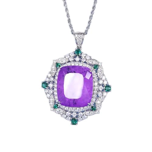 Collar con colgante de amatista y esmeralda de 20x23,0mm para mujer, joyería de piedras preciosas, accesorios para regalos