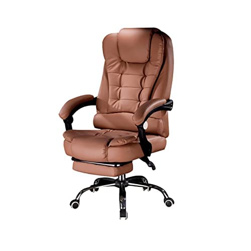 Silla Gaming, Silla Ejecutiva De Masaje para Computadora, Silla De Oficina con Calefacción, con Vibración De 7 Puntos, Sillón Reclinable De Cuero Sintético con Respaldo,Brown-One Side