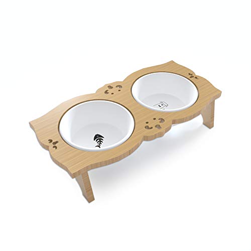 Yingjee - Comedero para gatos con soporte elevado, bandeja antideslizante de cerámica para gatos pequeños