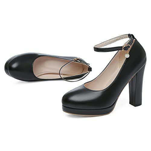 VOKLIN Women's Round Toe Platform Chunky Block High Heel Pumps Ankle Strap Party Dress Mary Janes Pump Shoes2