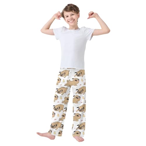 Boys' Pants Funny Pug Dog and Duck White Long Bottoms Jogger Pants Elastic Waist Trousers with Pockets S-XL2