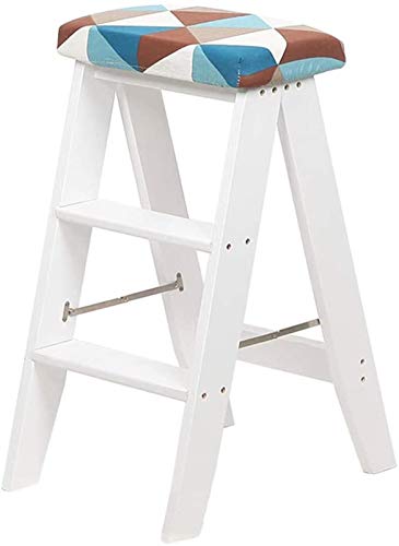 Taburete de escalada para interiores de madera con 3 peldaños y silla plegable 2