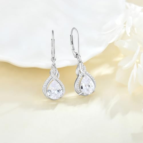 Infinity Teardrop Earrings 925 Sterling Silver Dangle Drop Leverback Earrings Pear Shaped Birthstone Jewelry Gifts for Women4