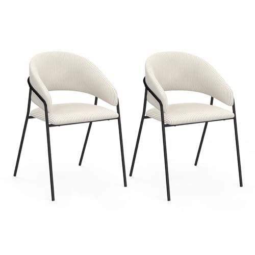IDMarket - Lot de 2 chaises de Salle à Manger Vini en Velours côtelé Beige Dossier Arrondi et Pieds métal Noir