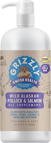 Grizzly Pet Products Grizzly Omega Health For Dogs & Cats, Wild Salmon Oil/Pollock Oil Omega-3 Blend