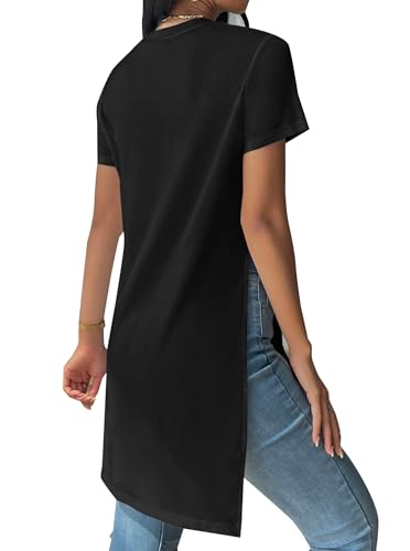 Remidoo Side Slit Tees for Women Tunic Tops Crewneck Long T Shirt Loose Fit Short Sleeve Tee2
