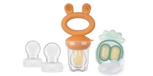 Haakaa Baby Fruit Food Feeder with Mini Freezer Nibble Tray Combo & Silicone Replacement Pouch(Pumpkin & Large Size) image 5