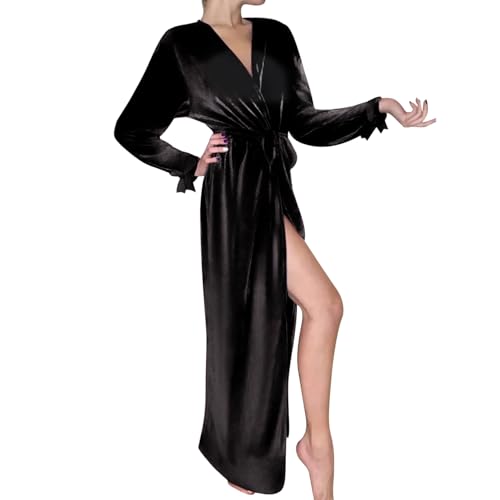 Kelaixiang Women&rsquo;s Long Velvet Robe Maxi Bathrobe Nightgown with Belt for Bridal Wedding Party Velour Robe