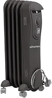 Schallen Black Portable Electric Slim Oil Filled Radiator Heater with Adjustable Temperature Thermostat, 3 Heat Settings & Safety Cut Off (1000W | 5 Fin)