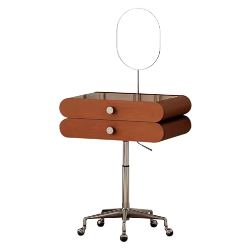 Minimalist Wooden Jewelry Armoire with Wheels, Scandinavian Rolling Storage Cabinet, Modern Standing Jewelry Organizer for Necklaces, Rings & Earrings, Space-Saving Vanity Cabinet (Walnut Brown)