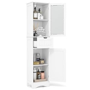 COSTWAY 67” Tall Bathroom Storage Cabinet, Freestanding Floor Cabinet with 2 Doors & 1 Drawer, 3-Level Adjustable Shelves, Narrow Slim Linen Tower for Bathroom, Living Room, Kitchen (White)