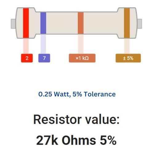 Image of 27k Ohm Resistor 1 /4W 5% Tolerance, Pack of 100 (27k Ohm)