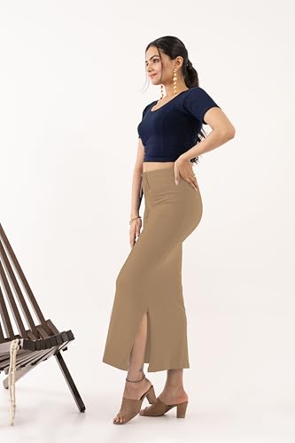 Image of DESI GIRL Cotton Lycra Stretchable Saree Shapewear Petticoat with Drawstring for Women | Fishcut Saree Petticoat with Side Slit for Easy Movement | Saree Shaper | Long inskirt
