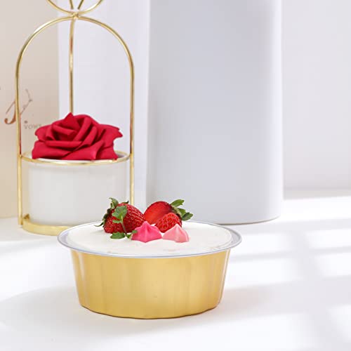 Disposable Ramekins,Heyyumi 50Pcs 8Oz Aluminum Foil Baking Cups With Lids,Foil Cupcake Liners,Dessert Cups Flans,Creme Brulee Ramekins Cheesecake Containers,Disposable Muffin Tins Pans(Golden) #TOP6