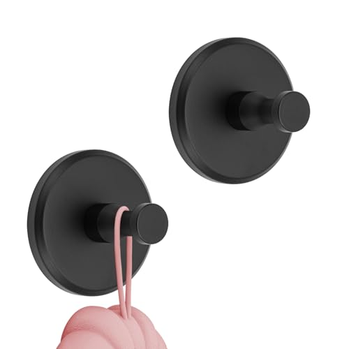 Bafiwu Lot de 2 crochets à ventouse pour salle de bain - Extra solides - Ventouses - Crochets pour serviettes et peignoirs - Noir