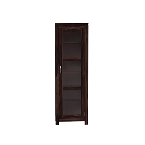Image of Krishna Wood Decor Solid Sheesham Wooden Crockery Cabinet with Six Shelves | Display Cabinet with Acrylic Glass Door | Wooden Bookcase | Storage Rack for Living Room & Home | Walnut Finish