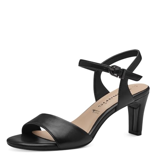 Tamaris Damen Sandalen mit Absatz Vegan Stilettoabsatz; BLACK MATT/schwarz; 39