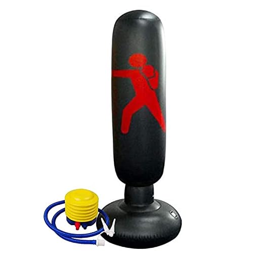 JOWY Saco de Boxeo Inflable. Saco de Boxeo Hinchable para Niños con hinchador Incluido. Base de Relleno con Agua o Arena, sujeción. 160cm Alto (Negro)