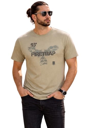 Image of Firetrap Mens T-Shirt Plain Crew Neck Tee | Short Sleeve Casual Top 100% Cotton for Everyday Wear Lightweight, Breathable, Regular Fit Summer T-Shirts Sea Grass M