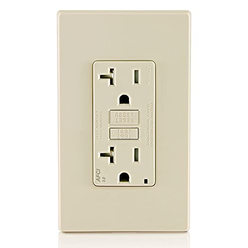 Image of Leviton AFCI Outlet, 20 Amp, Self Test, Tamper-Resistant with LED Indicator Light, Protection from Electrical Fires, AFTR2-T, Light Almond