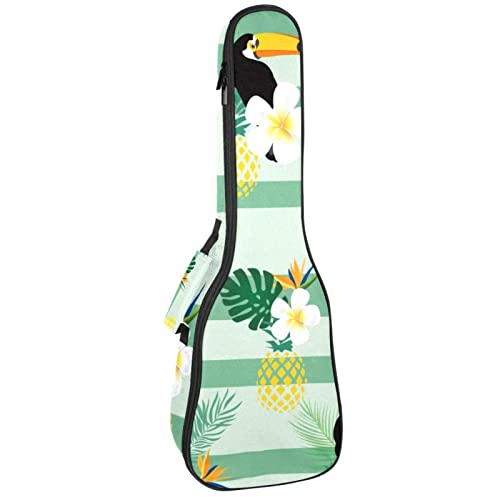 Ukulélé de concert sac à dos robuste soprano vert rayé feuillage floral avec mousse
