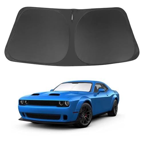 Image of Windshield Sun Shade Compatible with 2015-2023 2024 2025 Dodge Challenger Accessories Coupe,SRT Hellcat,Redeye,GT,RT,TA Coupe,Widebody,SXT,RT Scat Pack Sun Visor Protector