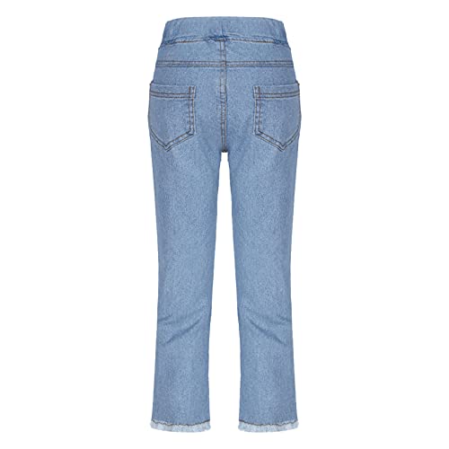 Toddler Little Girls Long Jeans Split Hem Lace Bowknot Decor Denim Pants Casual Bottoms4