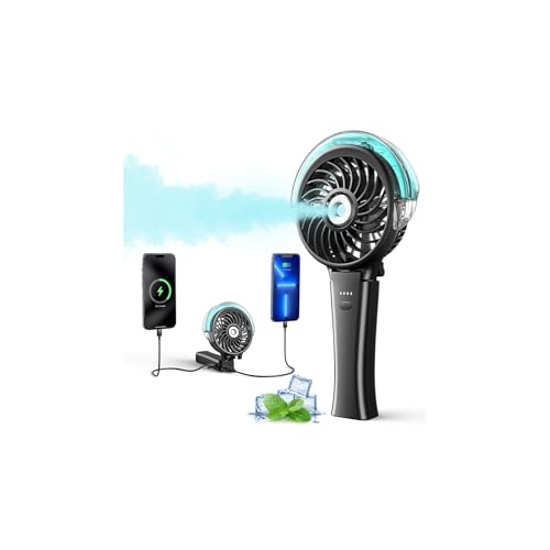 6000mAh Portable Handheld Misting Fan as Power Bank, 50ml XL Wate...