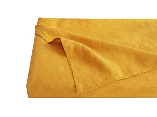 S VICTORY SYMBOL 100% Organic Linen Flat Sheet King Size Only 1 Piece-Stone Washed French Flax Bed Sheet,Solid Color Flat Top Sheet Breathable(108"x102",Yellow)