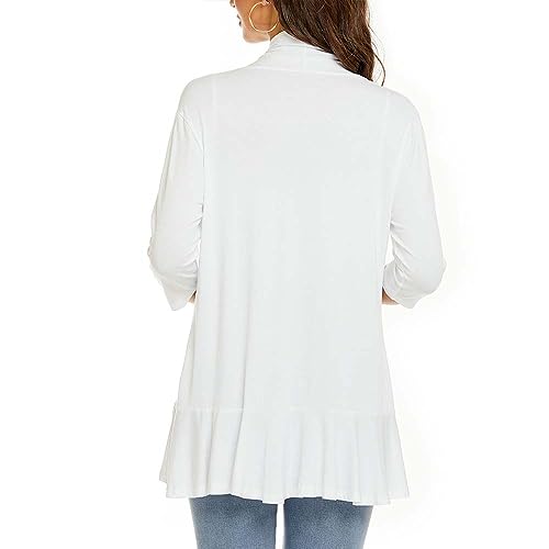 Image of Womens Lightweight Cardigan Open Front Cardigans Soft Draped Ruffles 3 /4 Sleeve Cardigan (S-3XL)