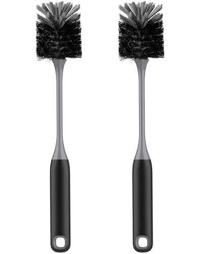 Image of ROSEOK Bottle Brush, Water Bottle Brush, Flexible Bottle Brush, Cup Cleaner | For Cleaning Glass, Sports Bottle, Coffee Mug, Cup Cleaner, Black, 2 Pack