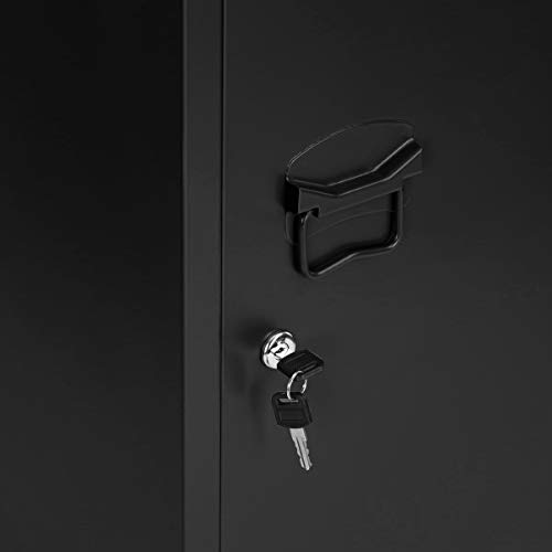 54\" Black Metal Locker Storage Cabinet 3 Shelves Office File Organizer with Lock Black - Thumbnail 6