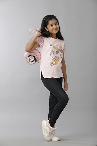 Image of Girls Cotton Tops Collection - Round Neck, Crop Top, Full & Half Sleeve, Drop Shoulder, Ruffle Sleeve, Graphic Printed, Embroidered & Slub Knit Styles, Soft Breathable Fabric for Kids Casual Wear