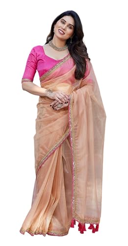 Sari indien femme en organza mélangé avec bordure Jari chic