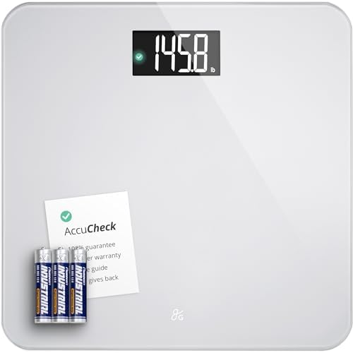 Greater Goods Digital AccuCheck Bathroom Scale for Body Weight, Capacity up to 400 lbs, Batteries Included, Pearl Gray