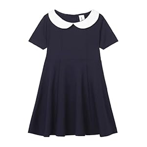 LittleSpring フォーマル ワンピース キッズ 丸襟 白襟 フレア 紺色 黒 ドレス 子供 女の子