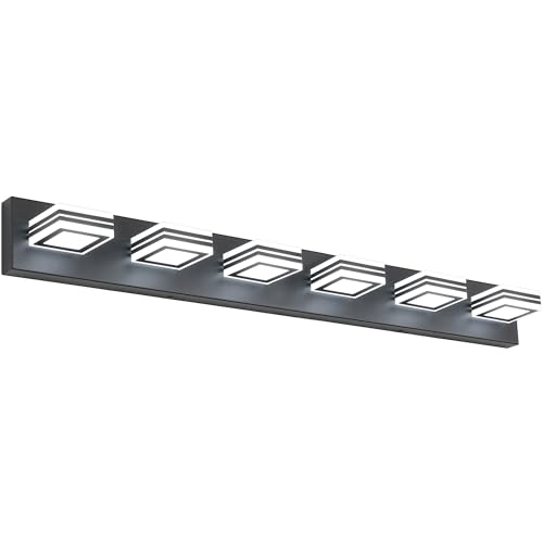Image of SOLFART Modern LED Dimmable Bathroom Light Fixtures Over Mirror Led Vanity Lights Modern Black LED 6 Light Vanity Light