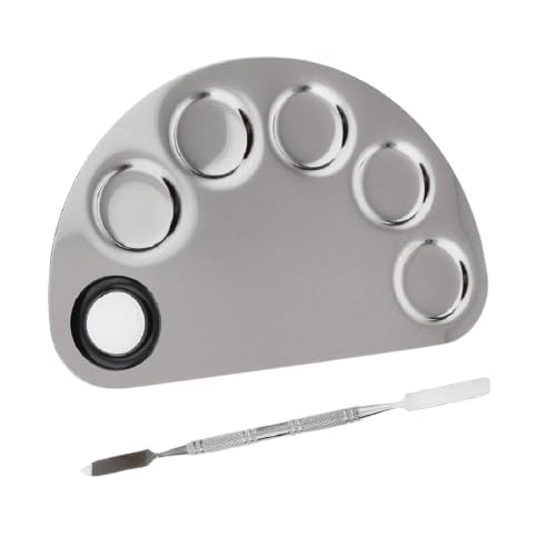 ELITEWAVE Stainless Steel Cosmetic 5 Dip Makeup Mixing Plate with Spatula Tool for Women | Beauty Tool | (Silver)