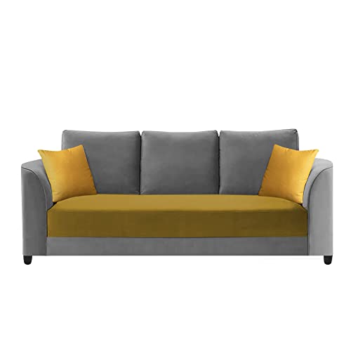 Image of Francis 3 Seater Sofa Set for Living Room (Yellow Grey Fabric)