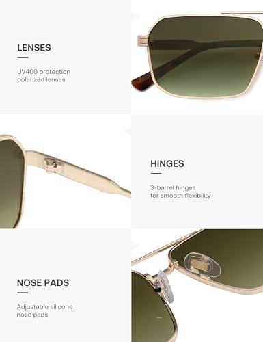 Image of SOJOS Retro Polarized Square Sunglasses for Women Men Vintage Large Double Bridge UV Protection Metal Sun Glasses SJ1246
