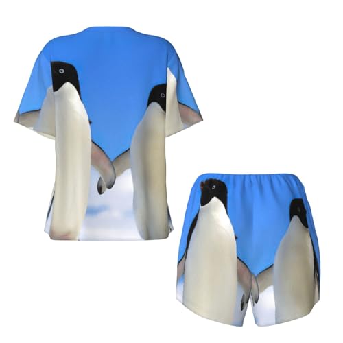 Pyjama femme manches courtes imprimé pingouin pour des soirées cocooning