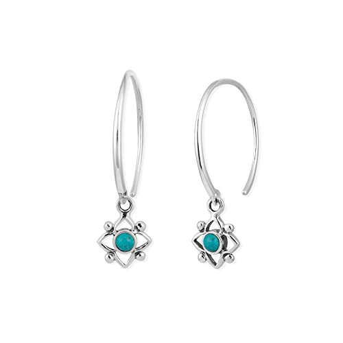 Boma Jewelry Sterling Silver Flower Shaped Dot Pull Through Hoop Earrings