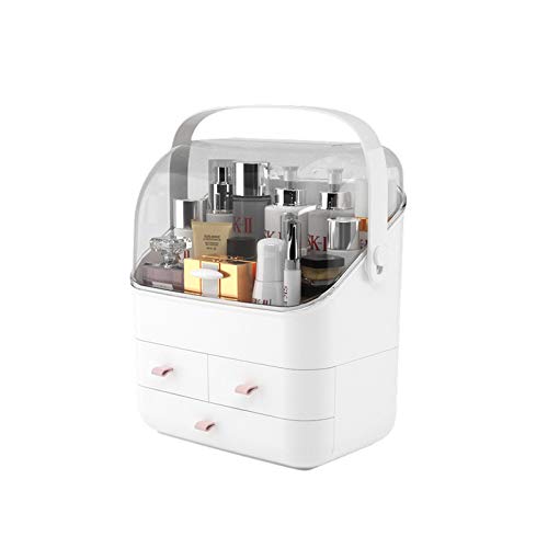 MCHERRY Large Capacity Cosmetic Storage Box Waterproof Dustproof Bathroom Bedroom Desktop Beauty Makeup Lipstick Organizer Jewelry Nail Polish Container Dressing Case (White)
