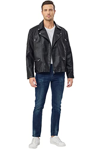 Fahsyee Men's Faux Leather Moto Jacket
