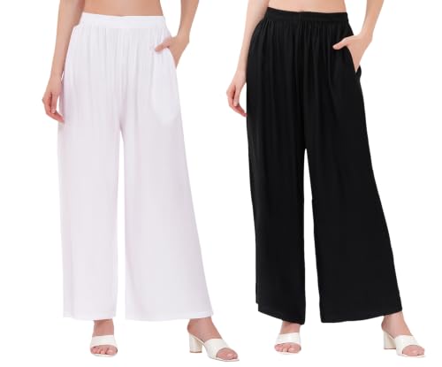 Image of Buy That Trendz Palazzo Pants for Women Rayon Elasticated Regular Fit Flared Wide Leg M to 6XL Pack of 2