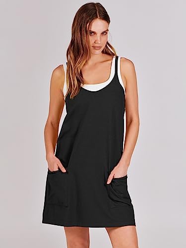ANRABESS Women Athletic Dress Summer Tennis Workout Active Sports Mini Romper Dress Built in Shorts Travel Vacation Clothes Black Large
