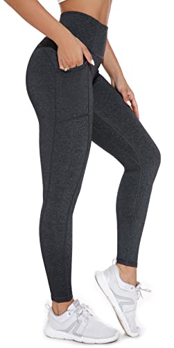 Leggings de gimnasio gris XXL de cintura alta con bolsillos