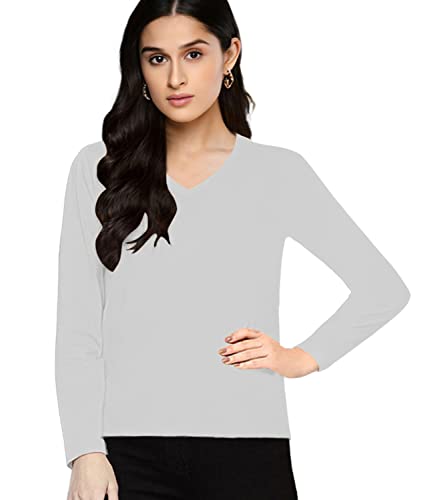 Image of Premium Plain Women V Neck Full Sleeves Cotton Tshirt. Festive,Offer,Discount,Sale,Limited Edition, Trending Tees and Tshirts.