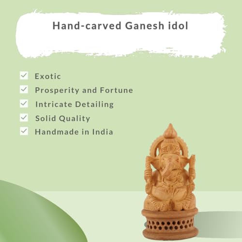 Estatua de Madera de Lord Ganesha Tallada a Mano miniatura 5
